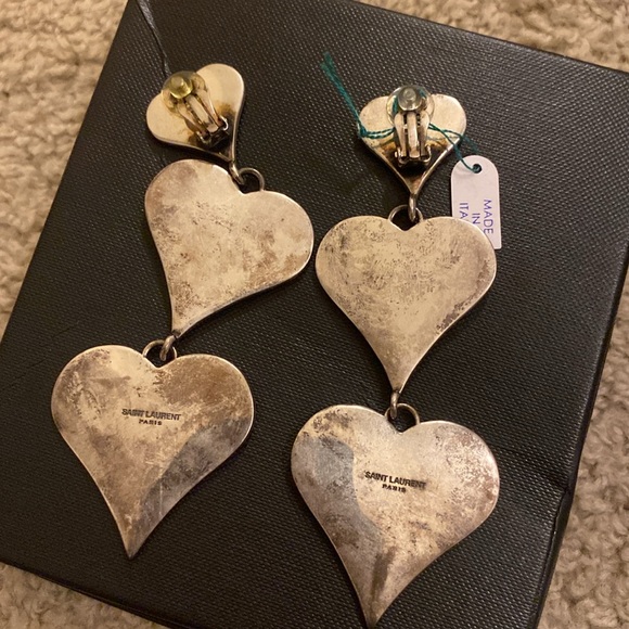 Saint Laurent YSL Black White Zebra Heart Statement Drop Clip Earrings - Picture 2 of 4